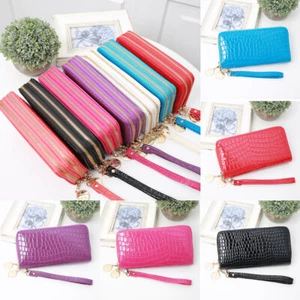 Women's Double Zipper Phone Bag Wallet Leather Clutch Large Capacity Long Purse - Picture 1 of 25