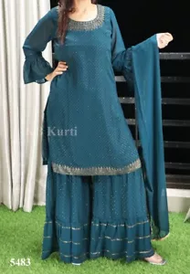 Sharara 1657 Sharara Kameez Dupatta Stone Detail Large Size L Suits - Picture 1 of 7