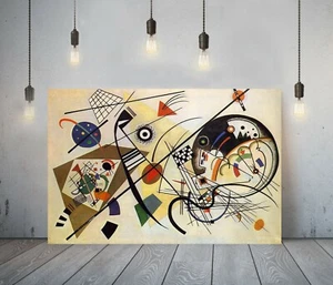 KANDINSKY 17-FRAMED CANVAS ABSTRACT WALL ART PICTURE PAPER PRINT- BLUE YELLOW - Picture 1 of 15