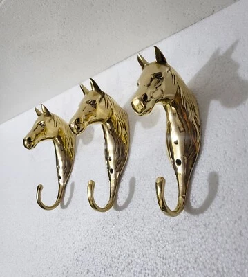 Juego de 3 ganchos de pared de cabeza de caballo de latón gancho para abrigo de toallas colgador de llaves 6 pulgadas Foto 1 de 4