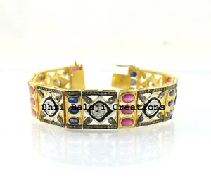 Ruby Sapphire Bracelet Natural Diamond 925 Sterling Silver Jewelry Wedding Gift - Picture 1 of 3