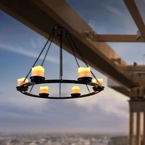 Outdoor Chandelier Solar, Hanging Candle Lantern with 7pcs Solar Powered Voti... - Picture 1 of 8