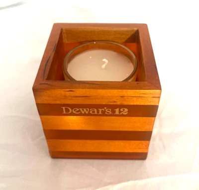 New DEWAR'S 12 Wood & Lucite votive CANDLE HOLDER - Man cave bar - Image 1 of 4