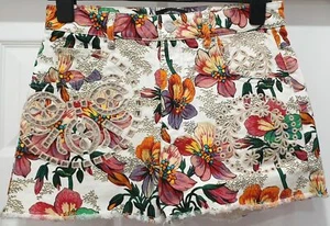 ISABEL MARANT Multi Colour Cotton Floral Printed Broderie Anglais Denim Shorts - Picture 1 of 9