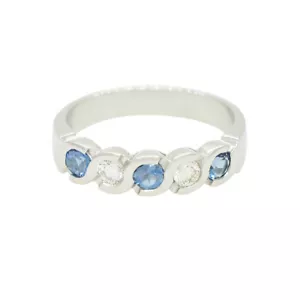 Solid 18K White Gold Wedding Band Ring with Natural Aquamarines and Diamonds - Picture 1 of 5
