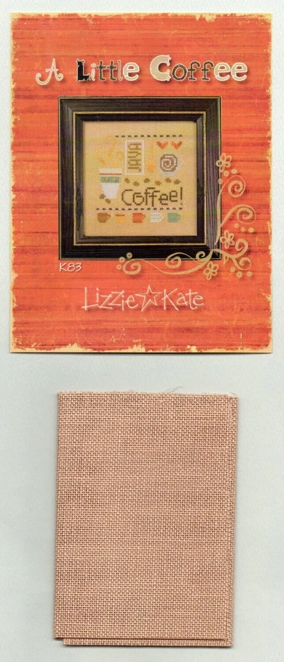 LIZZIE KATE "A LITTLE COFFEE" CROSS STITCH CHART + FABRIC (K83) 2015 - VHTF - BN - Image 1 of 1