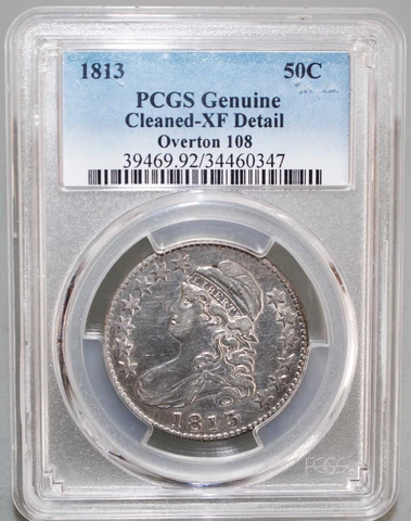 1813 Capped Bust Silver 50c US Type Coin Certified PCGS Cleaned XF Genuine Cover
