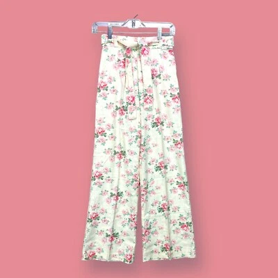 VTG 70s Floral Print Wide Leg Bell Bottom Pants Sears Jr Bazaar 25" XS Belted - Image 1 of 4