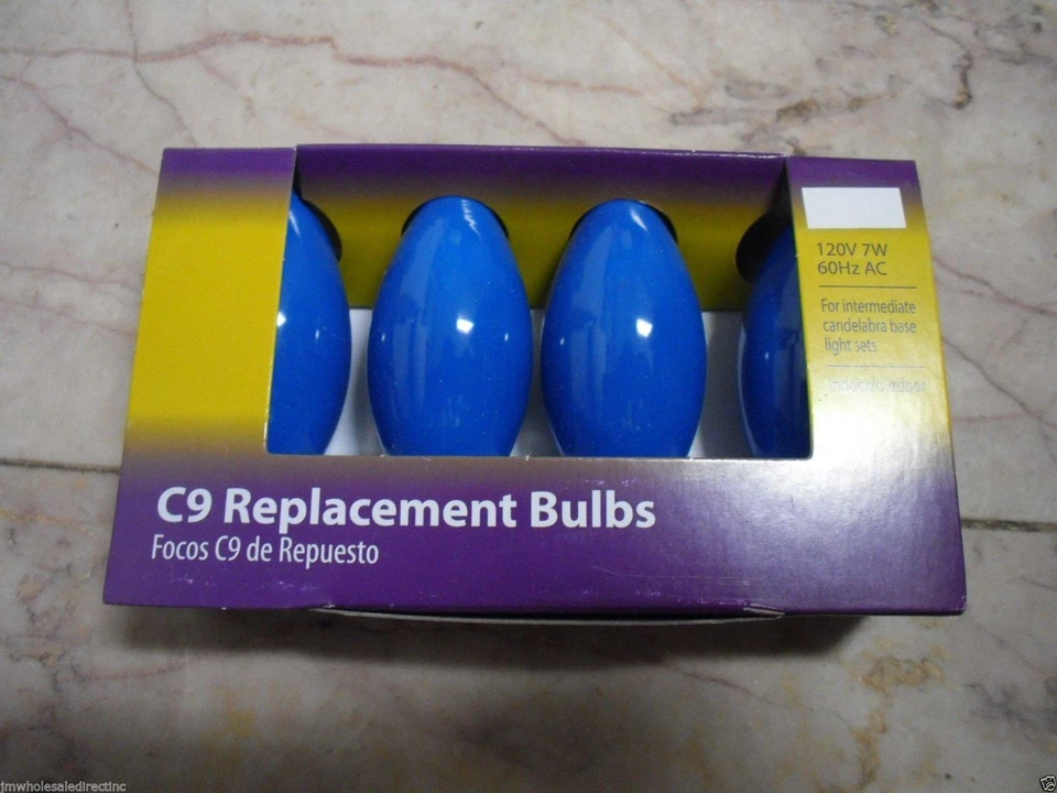 New ! 4PK C9 Replacement Blue Bulbs 120v 7W 60Hz AC  - Image 1 of 1