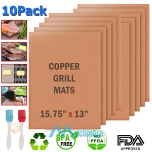 10Pcs Non-Stick BBQ Grill Mats Cooking Baking Oven Reusable Copper Sheet Liner - Picture 1 of 20