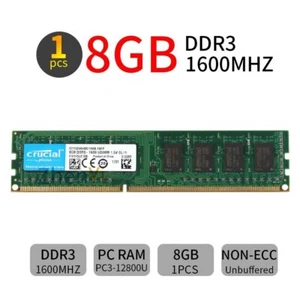 8GB 4GB 2GB DDR3 PC3-12800U 1600MHz 240PIn DIMM Desktop Memory For Crucial LOT - Picture 1 of 10