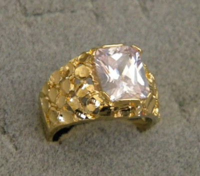 Anillo pepita cuadrado transparente enchapado en oro amarillo piedra circonita cúbica para hombre talla 11,5 nuevo Foto 1 de 3