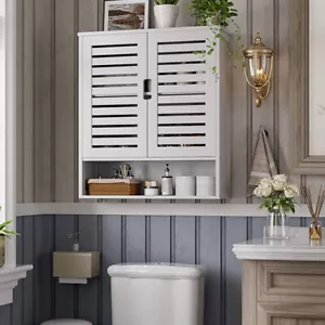 Bamboo Over-The-Toilet Cabinet Wall Mounted for Small Bathroom with Open Shelf - Picture 1 of 20