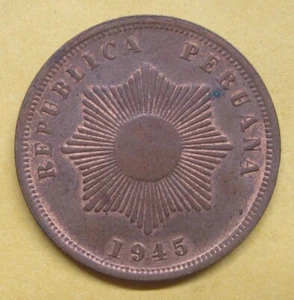 1945 PERU 1 CENTAVO, KM#211a Take a Look - Picture 1 of 2