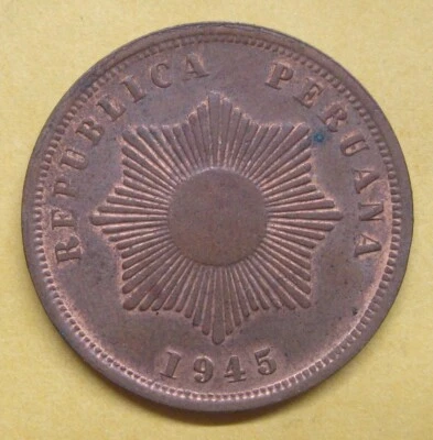 1945 PERU 1 CENTAVO, KM#211a Take a Look - Image 1 of 2