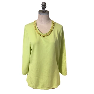 J. Mc Laughlin Women's  Gold Chain 3/4 Sleeve Pullover Top Green Size L - Picture 1 of 10