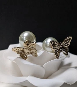 DIOR Pearl Butterfly Tribal Earrings in Gold tone - Picture 1 of 10