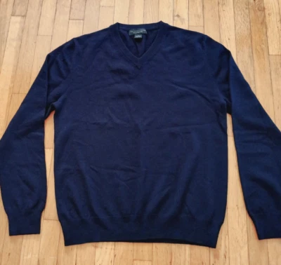 Кашемировый мужской свитер Bloomingdale's большой темно-синий опрятный с V-образным вырезом - Изображение 1 из 4