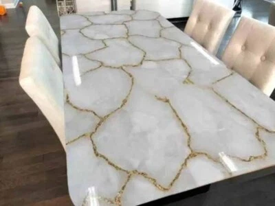 48"x24" Rectangle White Agate Dining Table Unique Design Random Arts Furniture - Image 1 of 4
