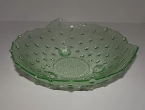 Vintage 8.5" Opalescent Hobnail Green Glass Footed Bowl Dish - Picture 1 of 9