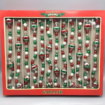 CHRISTOPHER RADKO Radko Shiny Brite Glass Christmas Tree Ball Garland Red Green White Silver 14ft