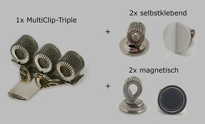 Stifthalter-Super-SET • 1x Multi-Clip-Triple + 2x selbstklebend + 2x magnetisch - Bild 1 von 4