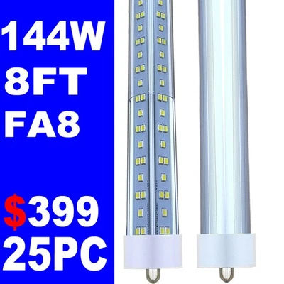 T8 8FT LED Shop Light Bulbs 144W FA8 Single Pin 144W 8 Foot LED Tube Lights 25PC - Image 1 of 4