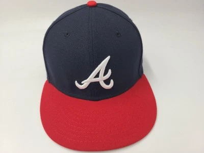 Atlanta Braves New Era 59Fifty Fitted 7 1/8 Hat Cap Polyester Men MLB Blue Red - Image 1 of 4