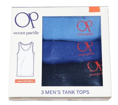 Paquete de 3 camisetas sin mangas OP Ocean Pacific colores acanaladas sin etiquetas con dobladillo con logotipo para hombre nuevas en caja Foto 1 de 4