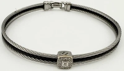 ALOR 750 WHITE GOLD & STAINLESS STEEL DIAMOND CABLE 6 3/4” BRACELET AS IS K423B - Image 1 of 4