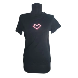 Halloween Size L Womens Black T Shirt Pink Skeleton Heart Design Glitter NEW - Picture 1 of 8