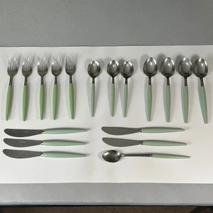 Castle Stainless Steel Flatware Set Jadeite Green 18 Pieces Fork Spoon Knife - Picture 1 of 19