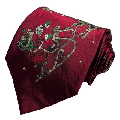 Corbata roja para hombre Holiday Traditions seda hecha a mano trineo de Papá Noel Navidad Foto 1 de 4