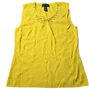 Camiseta sin mangas acanalada Cable & Gauge, detalle de escote cruzado, amarilla, para mujer talla mediana - Imagen 1 de 4