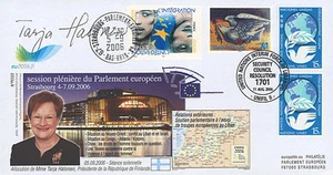 FDC Parlement européen "Visite Tarja HALONEN, Finlande" SIGNE AUTOGRAPHE, 2006 - Picture 1 of 1