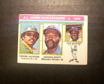 1976 Topps # 194 Reggie Jackson A.L. Home Run Leaders 1975 - Image 1 of 2