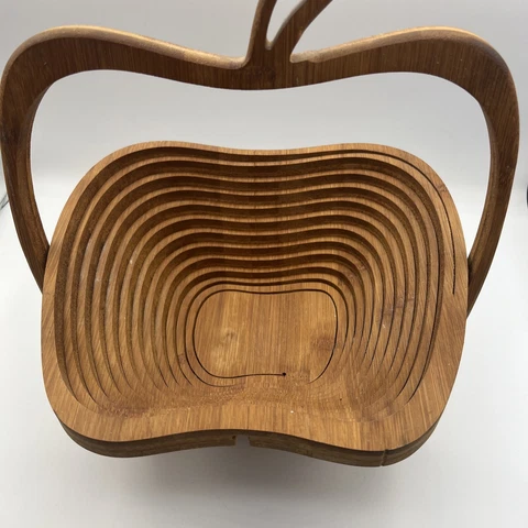 Apple Shaped Folding Collapsible Wooden Basket Fruit Bowl Trivet Country Décor Cover