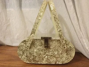 VINTAGE IRIDESCENT GOLD THREADED CREAMY CONFETTI LUClTE PURSE - Picture 1 of 12