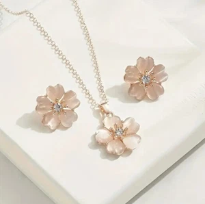 Flower Design Necklace & Earrings Jewelry Set Jewelry Gift for Women - Picture 1 of 5
