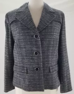JONES NEW YORK SIGNATURE PETITE GIACCA DONNA MISTO LANA GRIGIO TWEED TAGLIA PL NUOVA CON ETICHETTE - Foto 1 di 12