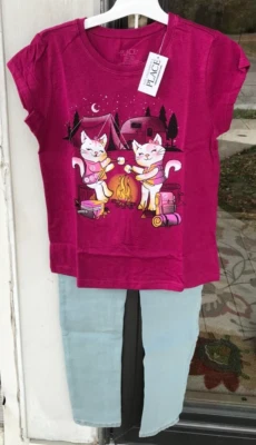 Camiseta 2 piezas Niñas Niños Lugar M 7/8 Frambuesa Gato Levi's Pull On Jeggings D Foto 1 de 4