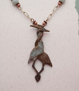 USA-Made Necklace Featuring Bronze Casting of 2 Entwined Herons by Cavin Richie