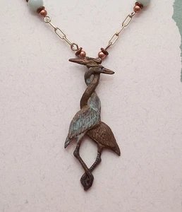 USA-Made Necklace Featuring Bronze Casting of 2 Entwined Herons by Cavin Richie - Picture 1 of 16