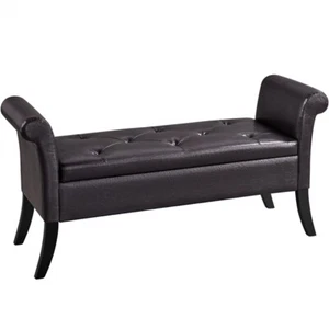 Vintage PVC Leather Ottoman Rolled Armrests Storage Ottoman Bench Living Room  - Picture 1 of 10