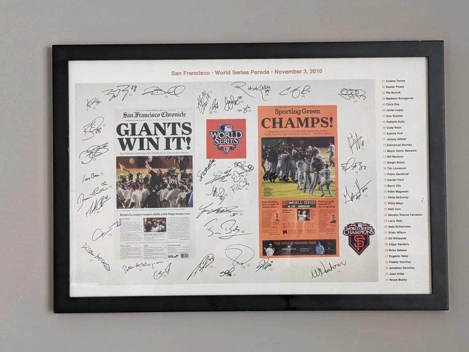 Impresión autógrafa facsímil de los Gigantes de San Francisco 2010 enmarcada rara Foto 1 de 1