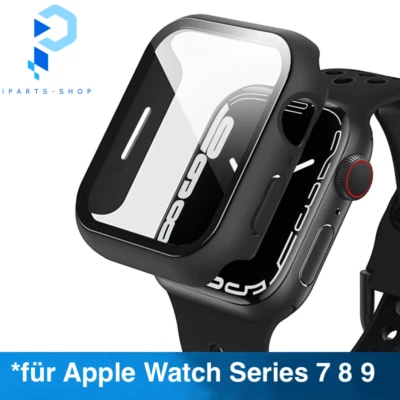 Hülle für Apple Watch Series 7 8 9 Case 41 / 45mm Schutzhülle Schwarz Schutzglas