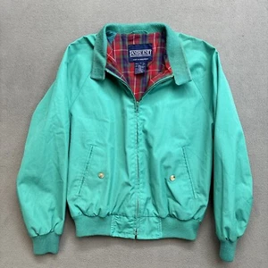 Vintage Mens LAND'S END Bomber Jacket Harrington Plaid Lined 80s Green - Picture 1 of 13