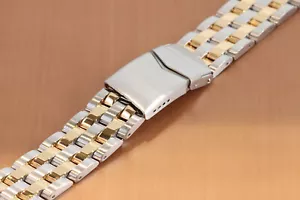 Hadley-Roma 20mm Gold Plated & Steel Solid Link Watch Bracelet/Band, MB4437T - Picture 1 of 3
