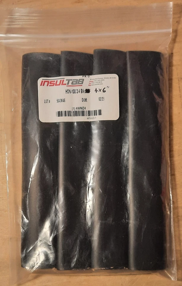 INSULTAB HSN-100 3/4» I.D. Черные термоусадочные трубки длиной 6 дюймов (x 4 штуки) - Изображение 1 из 1