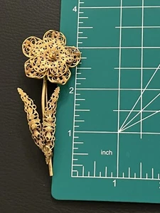 Vintage Miriam Haskell Russian Gold tone Flower Filigree Reticulated Pin Brooch - Picture 1 of 5